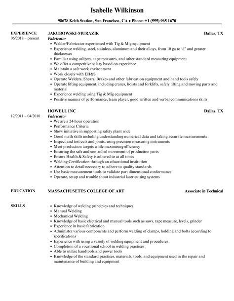 fabricator resume sample